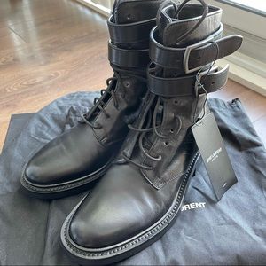 Brand New Saint Laurent Calf Leather Combat Boots
